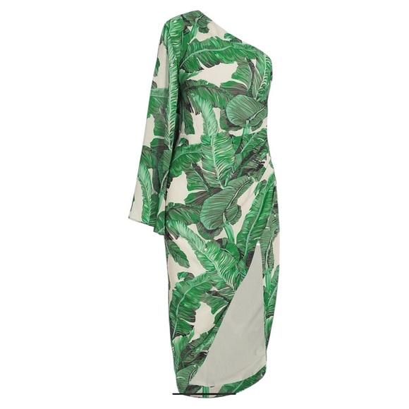 Elliatt Tory One-Shoulder Shift Asymmetrical Hi Low Palm Floral Print Midi Dress - Picture 6 of 12